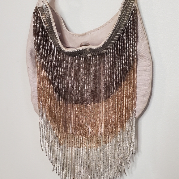 Super Cute Canvas Beaded Fringe Purse Crossbody Bag American Eagle - Picture 2 of 10